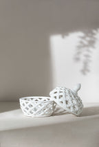 Ceramic Lidded Jar with Lattice Design - White