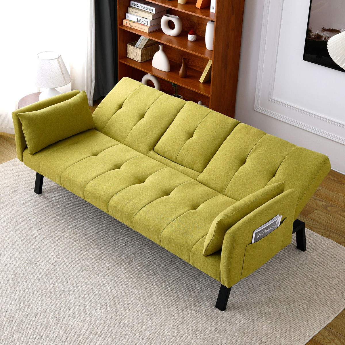 Sofa Bed with Foldable Design and Cup Holder - Green