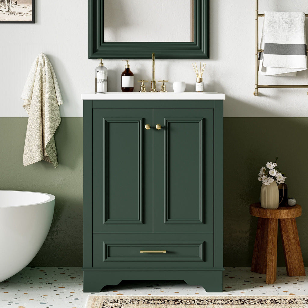Modern Bathroom Vanity with Ceramic Sink Combo and Storage Cabinet - Multiple Colors
