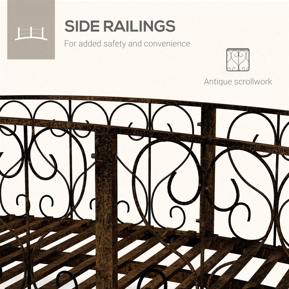 Metal Garden Bridge with Safety Siderails – Steel, 82.75" L