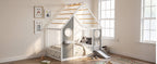 Twin House Bed with Slide and Ball Light Strip - Gray