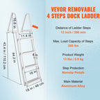 Dock Ladder with 4 Removable Steps and 350 lbs Capacity - Aluminum Alloy