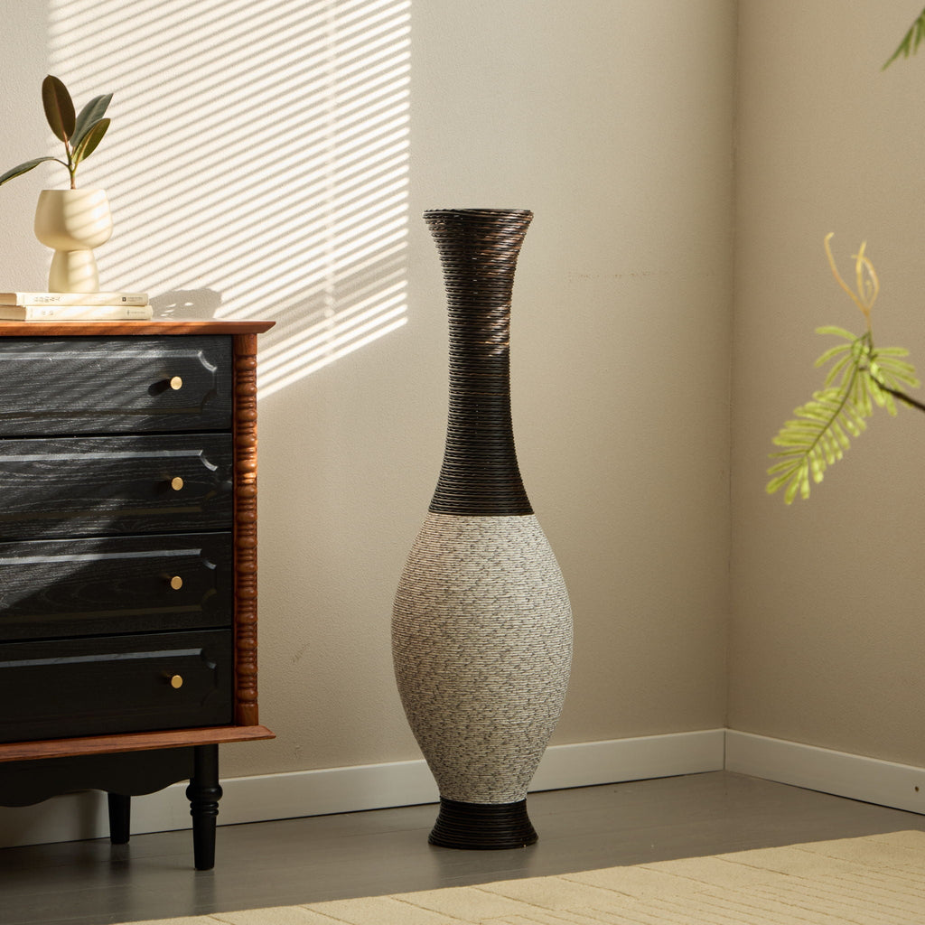 Tall Designer Floor Vase with Elegant 2 Tone - White or Dark Brown