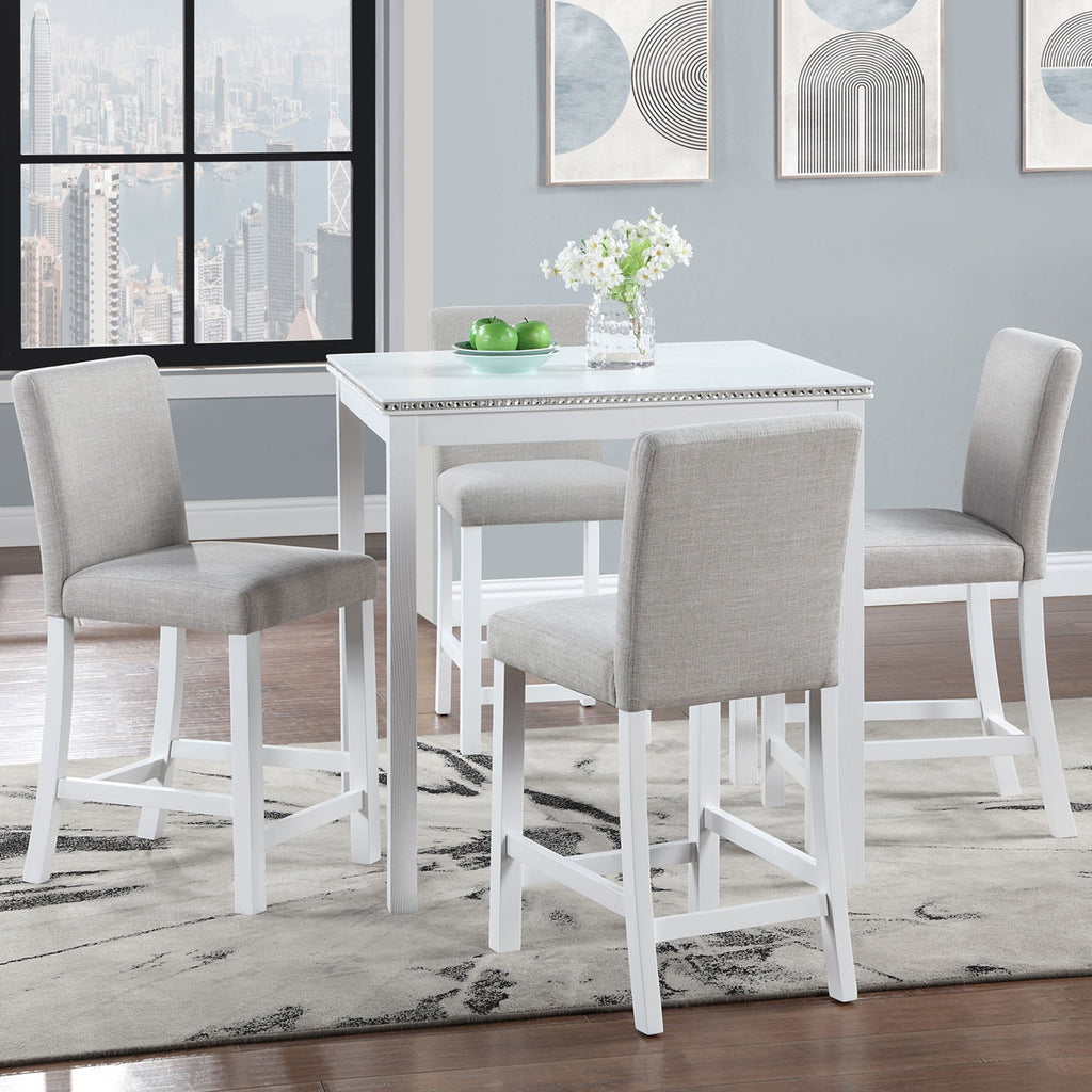 Counter Height 5 Piece Dining Table Set with Upholstered Chairs - Gray, White, Dark Gray