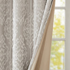 Knitted Jacquard Damask Total Blackout Curtain Panel with Silver Grommets - Silver