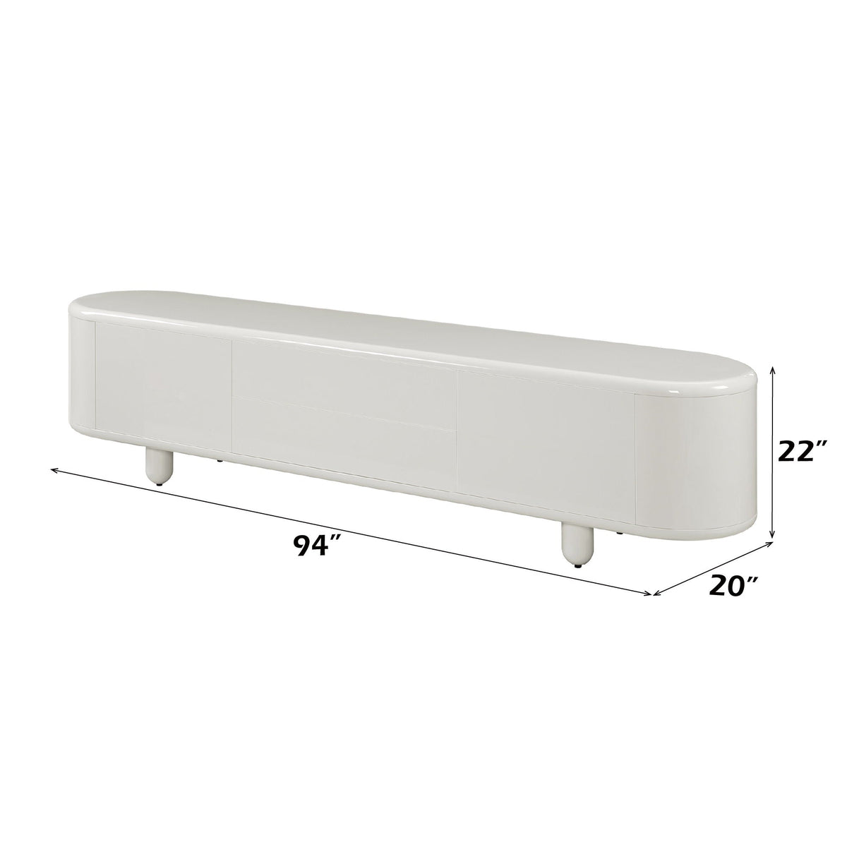 Gloss White TV Stand with Self-Closing Drawers - 94" Wide