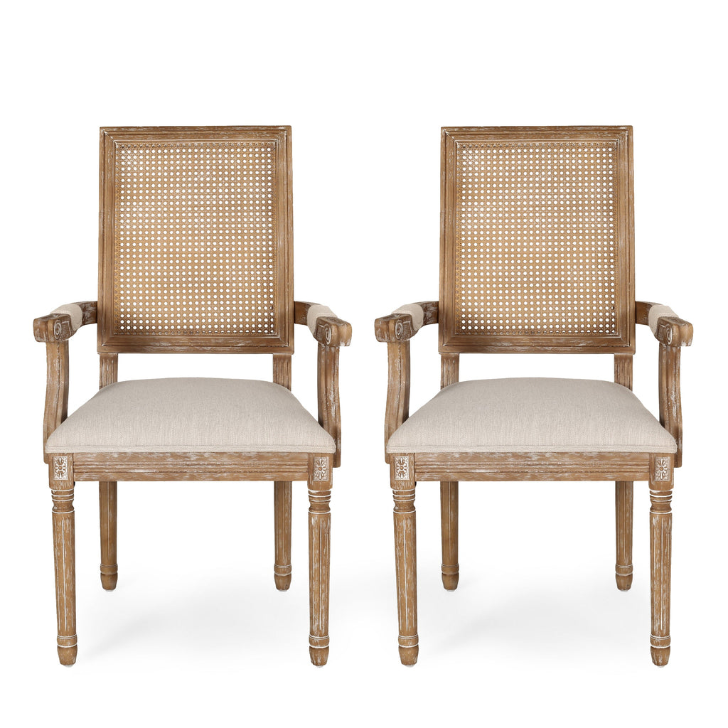 Upholstered Dining Chair with Cane Back - Beige or Light Grey