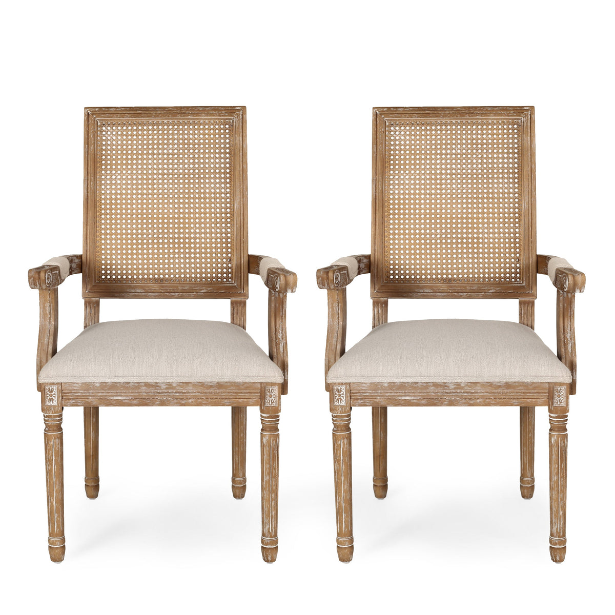 Upholstered Dining Chair with Cane Back - Beige or Light Grey