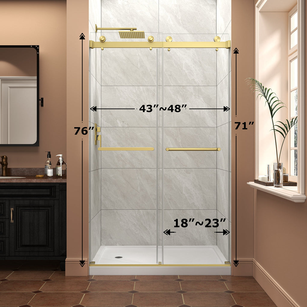Frameless Shower Door with Tempered Glass - Brushed Gold