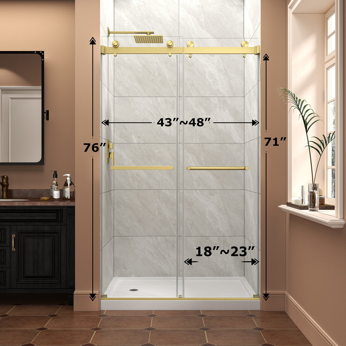Frameless Shower Door with Tempered Glass - Brushed Gold