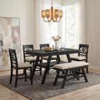 6 Piece Counter Height Dining Table Set with Storage Shelf - Espresso Wood