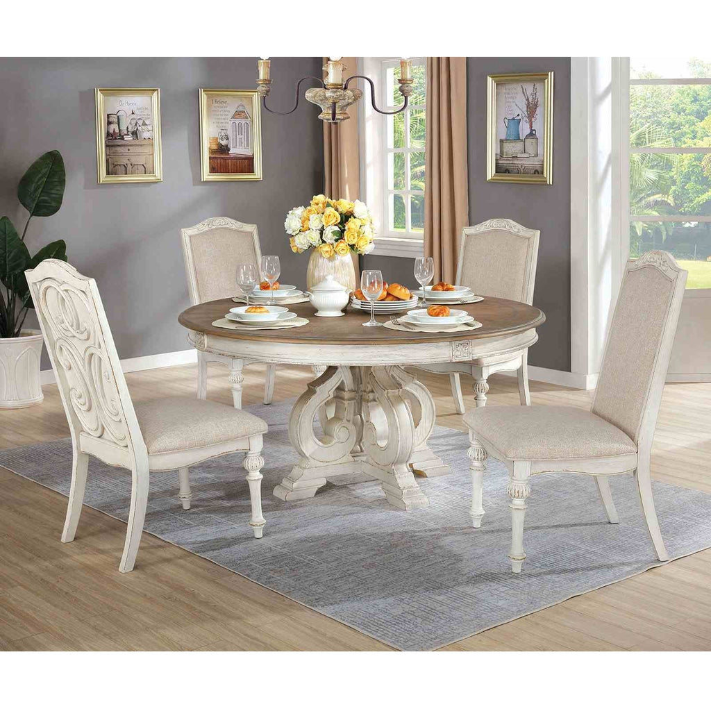 Elegant Round Dining Set with Upholstered Chairs - Dark Brown or White