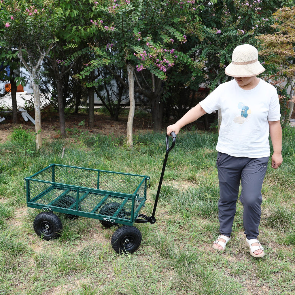 Green Outdoor Wagon Cart with Foldable Steel Frame - 550 lb Capacity