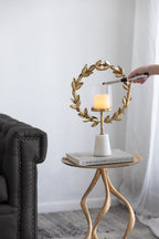 Iron Floral Hurricane Table Lamp with Marble Base - Gold & White