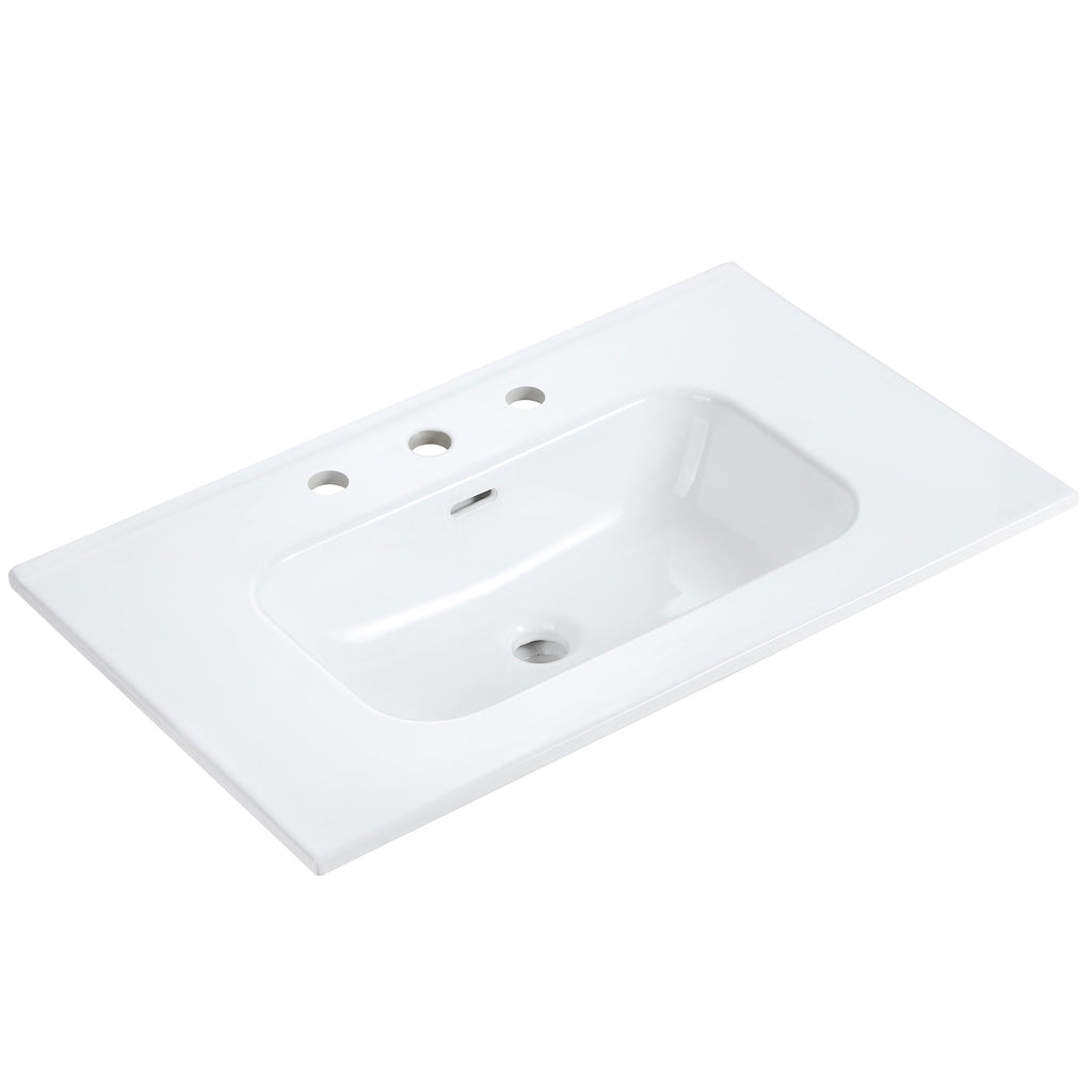 Glossy White Ceramic Integrated Sink with Seamless Design - White