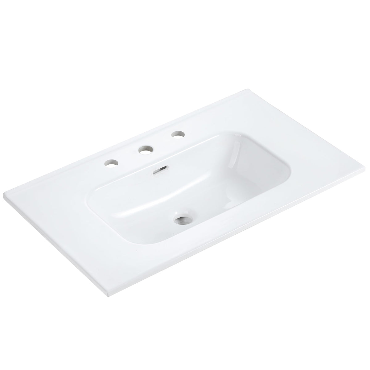 Glossy White Ceramic Integrated Sink with Seamless Design - White
