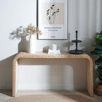 Waterfall Console Table with Seamless Curved Design - Light Brown, White, Black