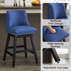 Upholstered Swivel Bar Stool Set with High Back and 360° Rotation - Blue or Dark Gray