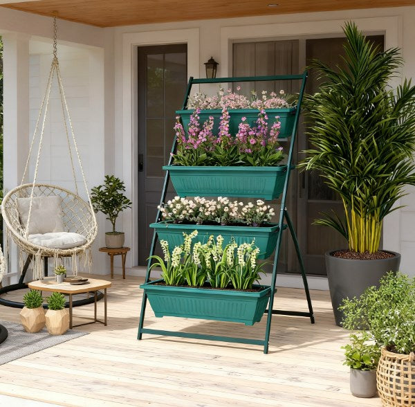 4-Tier Vertical Raised Garden Planter with 4 Boxes - Steel & Polypropylene