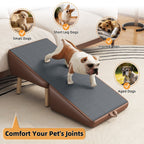 Foldable Wooden Dog Stairs and Ramp with Non-Slip Surface - Brown
