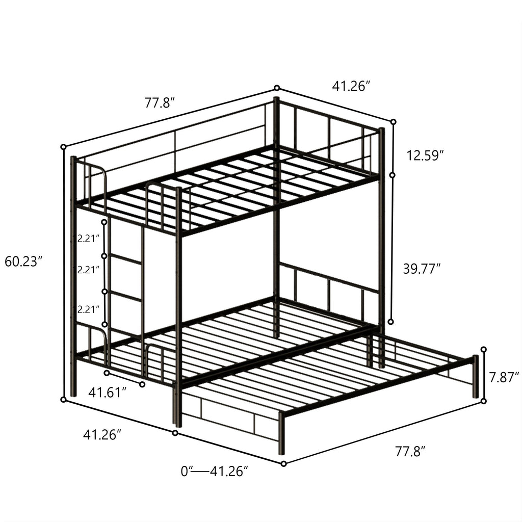 Twin Size Metal Pull-Out Bunk Bed with Ladder - Metal