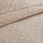 Reversible Bedspread Set with Quilted Medallion Design - Khaki