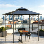 Outdoor BBQ Canopy Grill Gazebo with Steel Frame - Brown