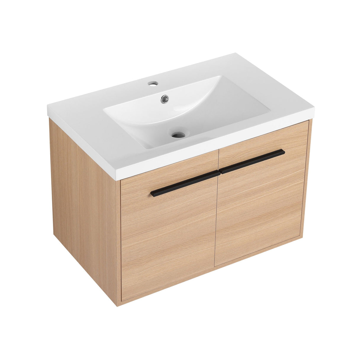 Bathroom Vanity Set with Resin Countertop Sink and 2 Doors - Light Brown Oak