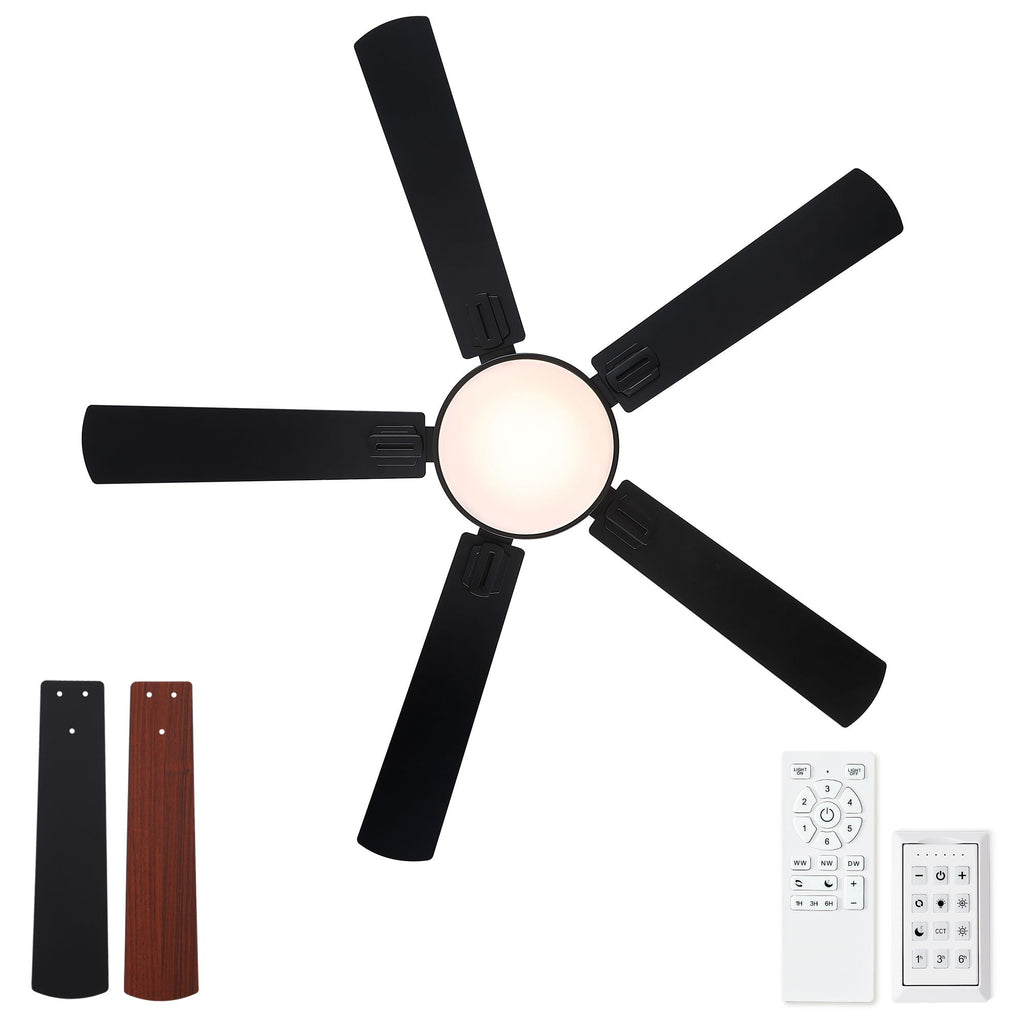 Flush Mount Ceiling Fan with LED Light and Remote Control - Black, White, Pearl Silver
