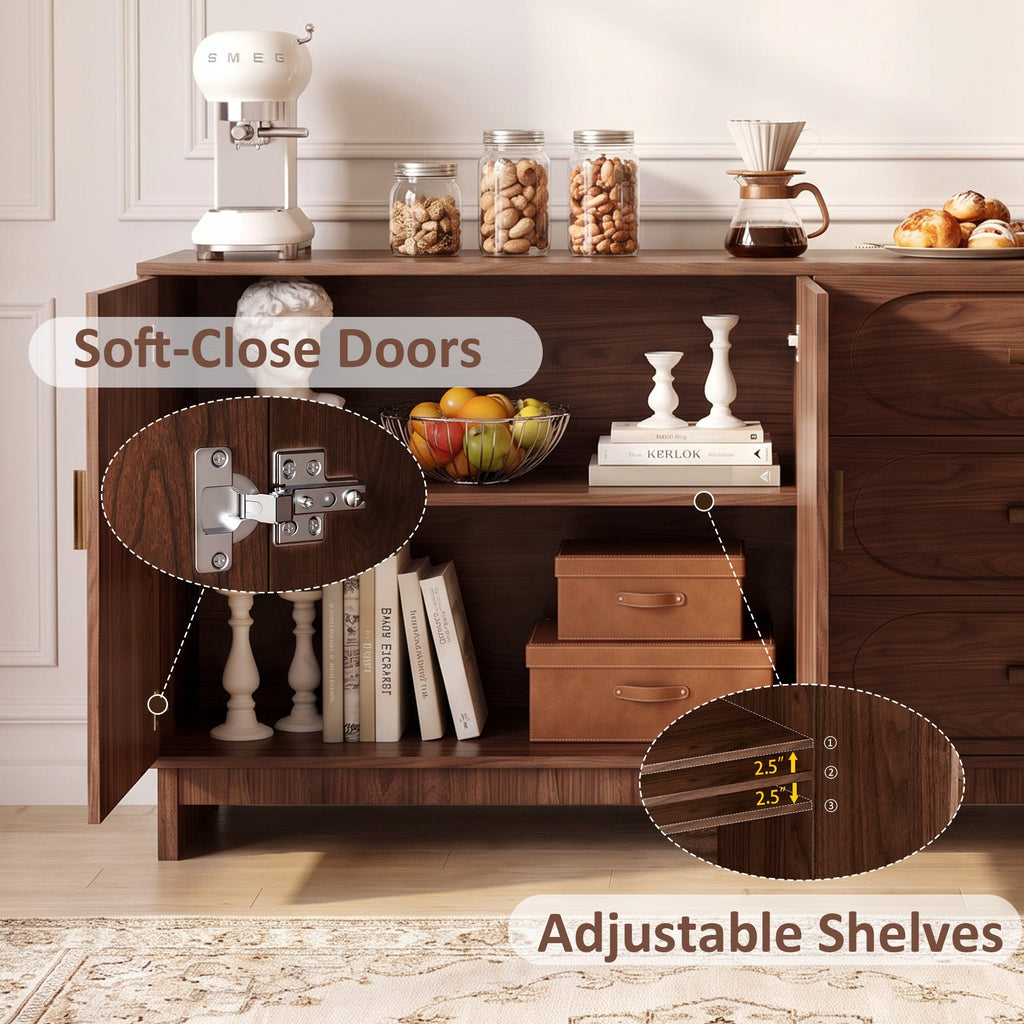 59.1" Buffet Sideboard with Adjustable Shelf and 3 Drawers - Walnut