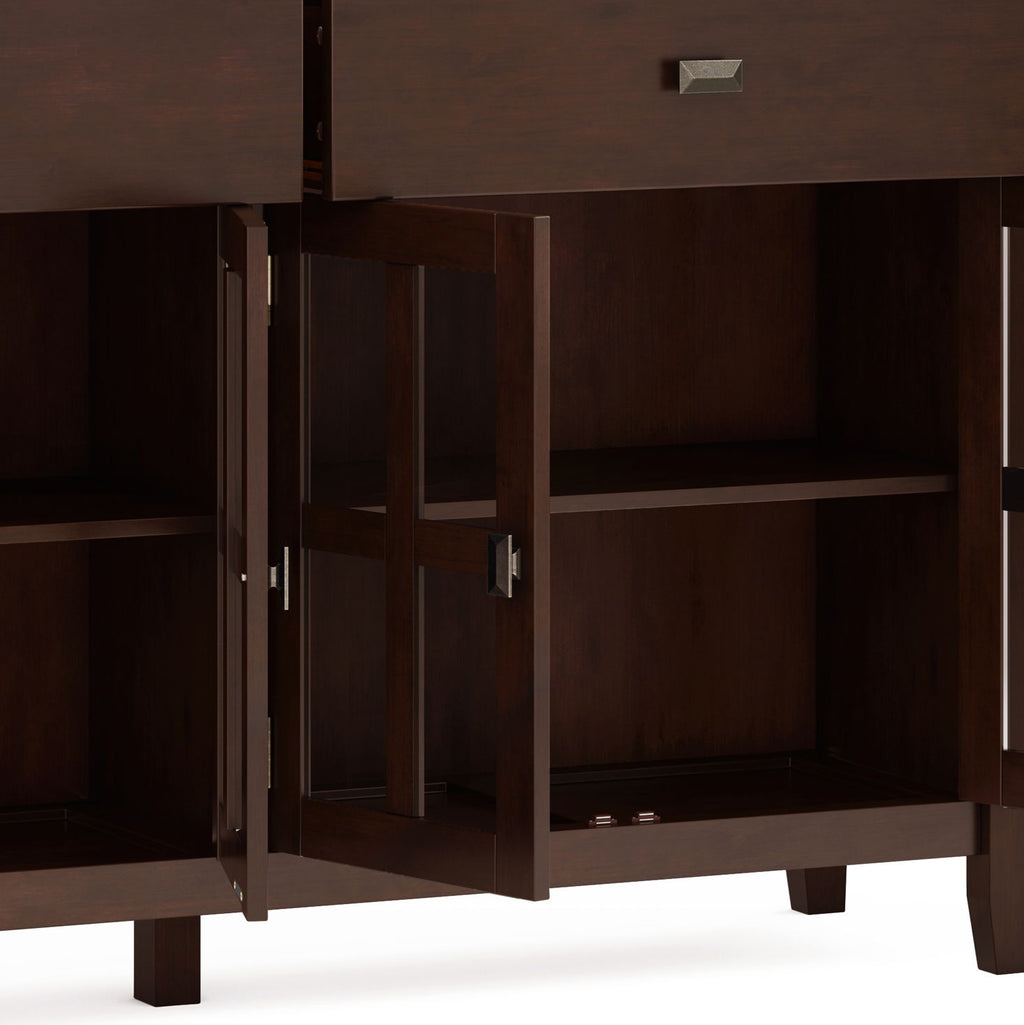 Large 4 Door Sideboard Buffet with Glass Doors - Russet Brown