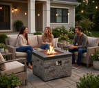 32-Inch Outdoor Fire Pit Table with Lava Rocks - Black Stone Look