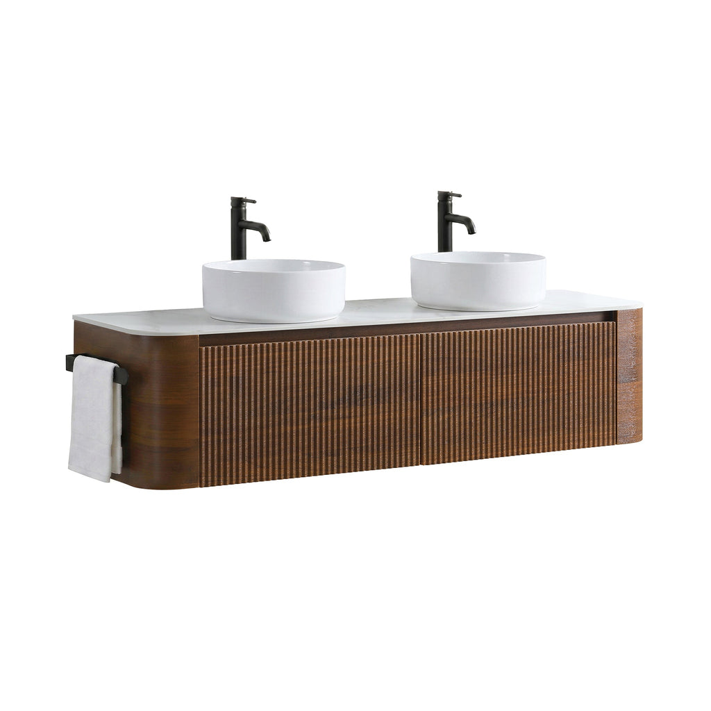 Erba 60 Inch Bathroom Vanity with Sink - Fluted Design - Walnut, White
