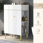 Bathroom Vanity with Single Ceramic Sink and Side Storage - Multiple Colors