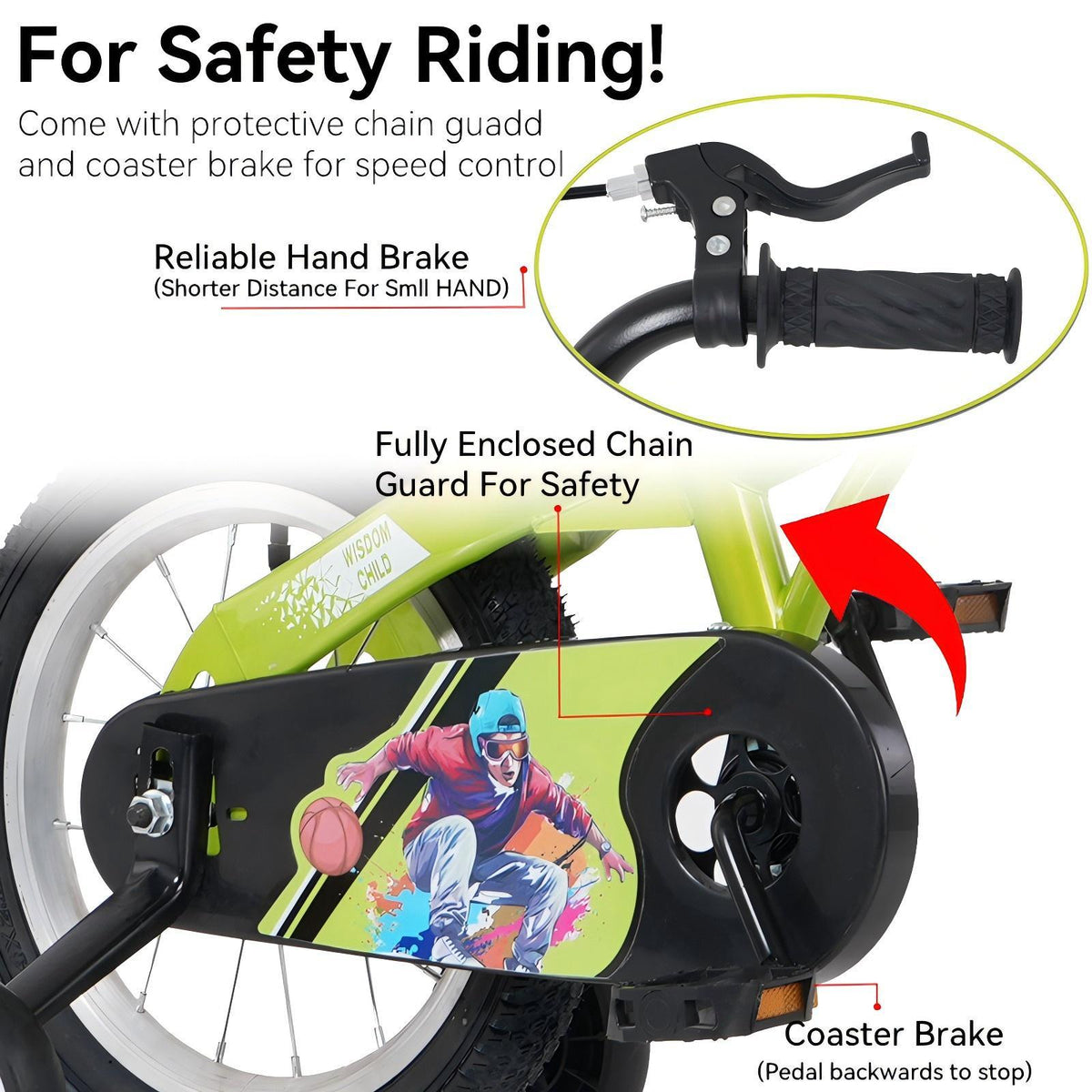 16-Inch Sporty Kids Cruiser Bike with Training Wheels - Green or Pink