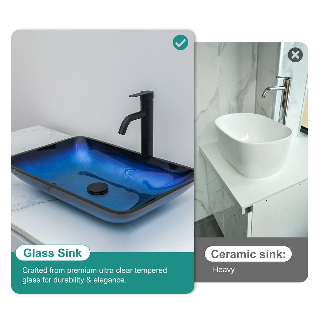 Gradient Tempered Glass Vessel Sink with Pop-Up Drain - Gold or Blue