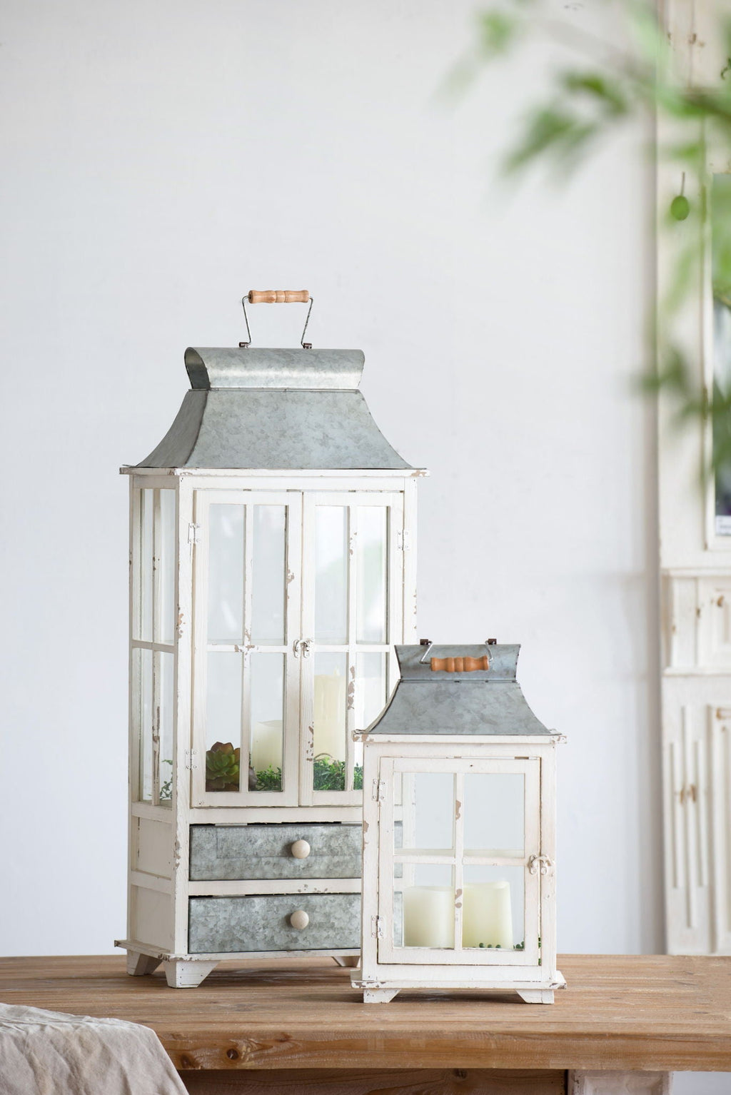Wooden Candle Lantern Decorative - Ivory