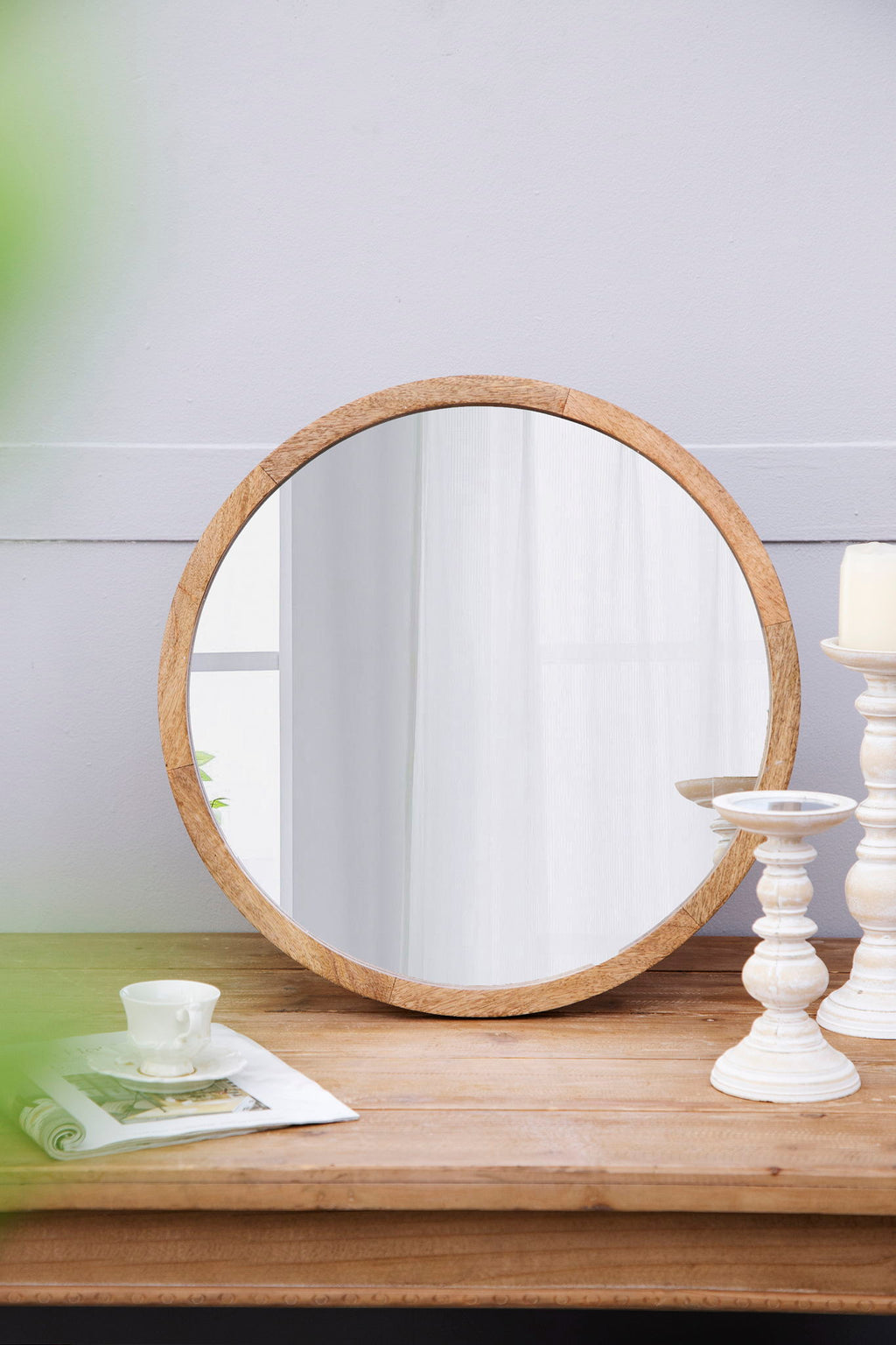 Circle Wall Mirror with Wooden Frame - Black, Light Brown, Dark Brown