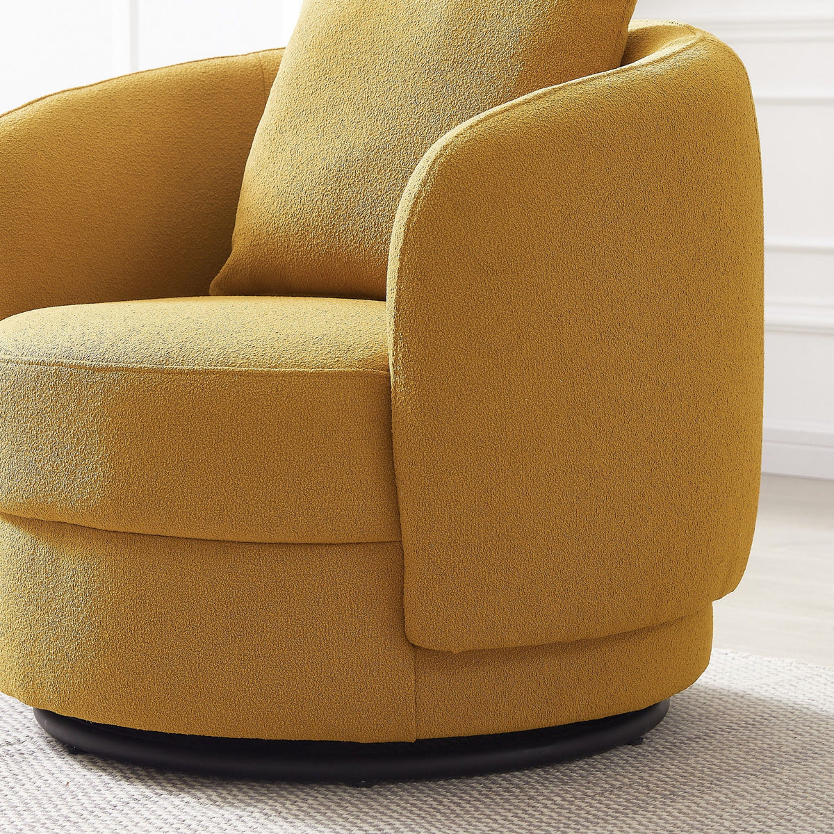 Boucle Lounge Chair with Solid Wood Frame - Beige or Yellow