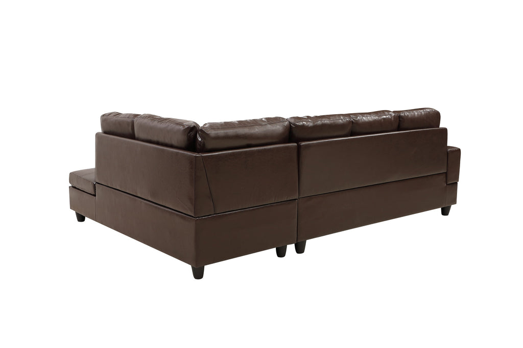 Brown Faux Leather Sectional Sofa Set with Left-Facing Chaise - Brown