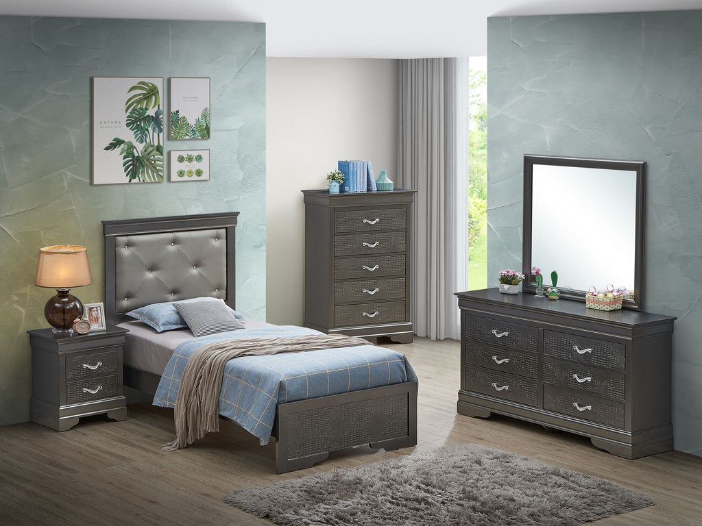 Lorana Twin Upholstered Bed with Tufted Headboard - Pearl Silver, Black, or Gray