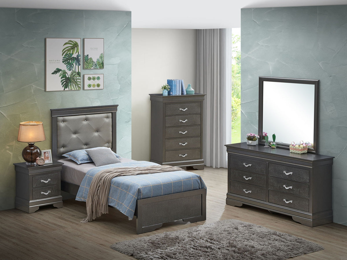 Lorana Twin Upholstered Bed with Tufted Headboard - Pearl Silver, Black, or Gray