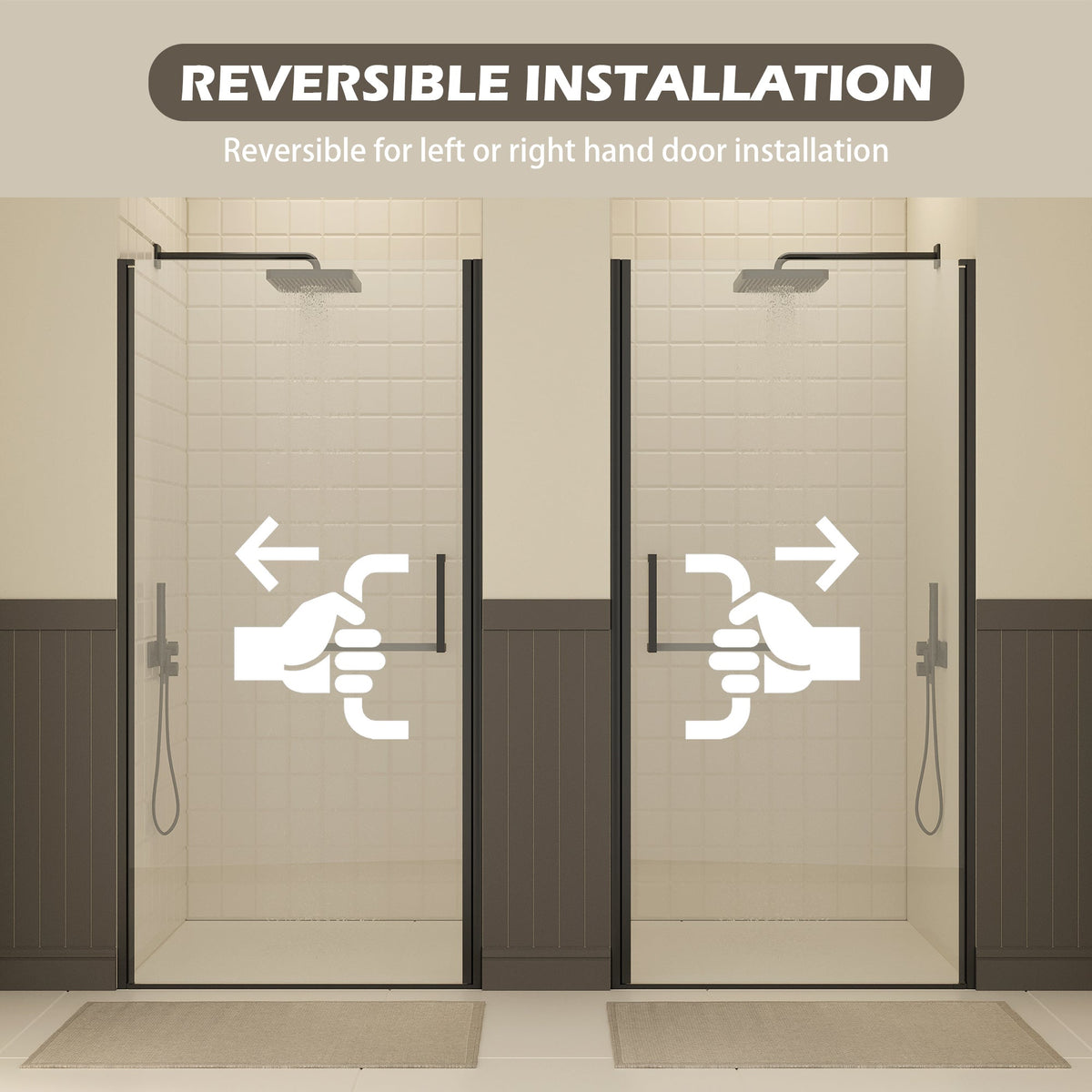 Frameless Pivot Shower Door with Clear Tempered Glass - Matte Black