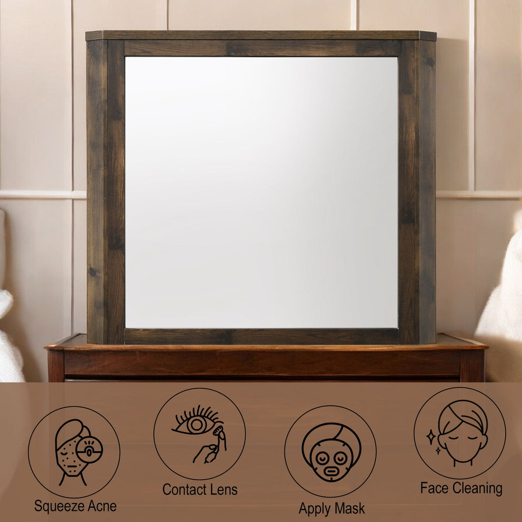Rustic Mirror with Wooden Frame - Walnut