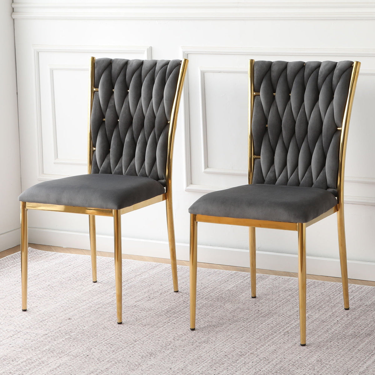 Modern Dining Chair Set with Plated Metal Legs - Multiple Colors