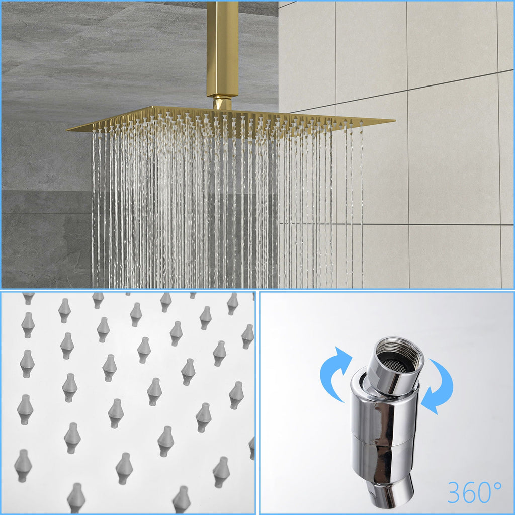 10" Square Rainfall Shower Head with 360° Adjustability – Multiple Colors