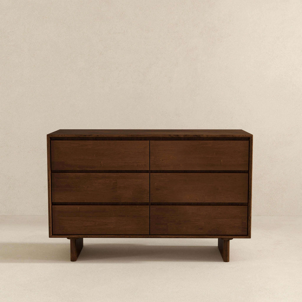 Brown Mid-Century Dresser with 6 Drawers - Solid Wood