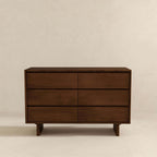 Brown Mid-Century Dresser with 6 Drawers - Solid Wood
