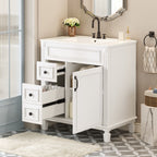 Bathroom Vanity with Ceramic Sink and Storage - White or Blue