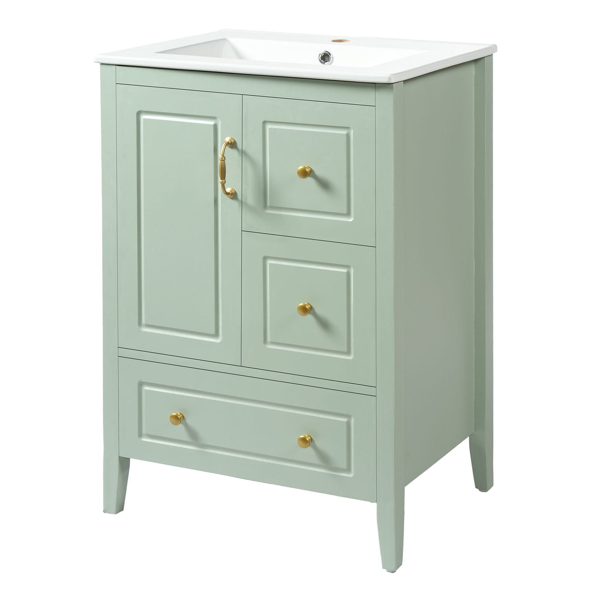 Retro Bathroom Vanity with Ceramic Sink and Soft-Closing Drawers - White, Black, or Green